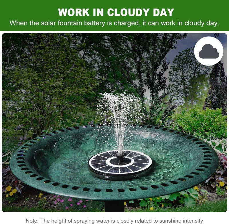 Yzert Solar Fountain with 2000 mAh Battery Backup Works in Cloudy, Glass Solar Powered Bird Bath Fountains with 7 Nozzles, 3.5 W Solar Fountain Pump for Birdbath,Garden, Outdoor, Pond (White) - Image 2